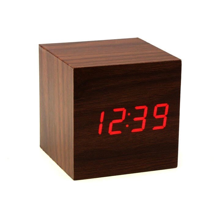 Годинник-будильник-термометр червоні цифри &quot;Дерев&#039;яний куб&quot; 4 кольори корпусу - Україна