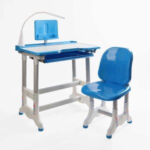 Парта дитяча зі стільчиком L-70106 (1) колір синій, регульована висота та нахил, з лампою, в коробці