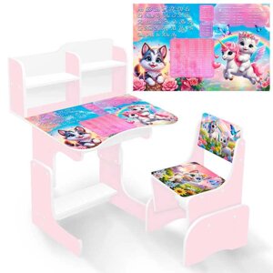 Гра Парта шкільна "Кошенята з поні" ПШ055 (1) ЛДСП, колір рожевий, 69*45 см, + 1 стілець, з пеналом