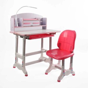 Парта дитяча зі стільчиком BL-18806 (1) колір рожевий, з полицями, регульована висота та нахил , з лампою, в коробці