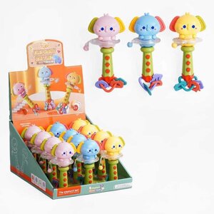 Брязкальце M 611 (12) ЦІНА ЗА 12 ШТУК В БЛОЦІ, "Слоненя", мелодії, англійські слова, звуки тварин, музичні інструменти,