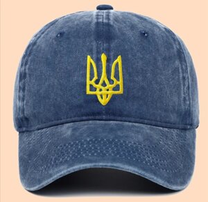 Бейсболка джинсова з вишивкою герба України