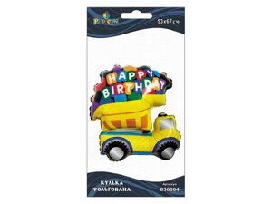 Кулька фольгована Happy Birthday жовта вантажівка 77см 836004 ТМ PELICAN