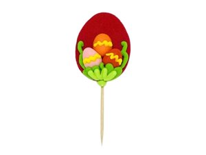 Прикраса пасхальна Великоднє яйце на паличці червона ТМ УКРАСА