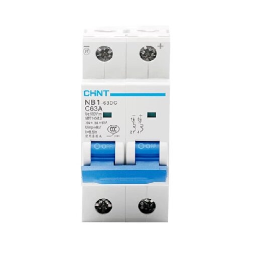 Автоматичний вимикач постійного струму CHINT NB1-63DC 2P C63 DC500V, 63A, 6kA, DIN, 86*36*49.5mm від компанії Price Killer - фото 1