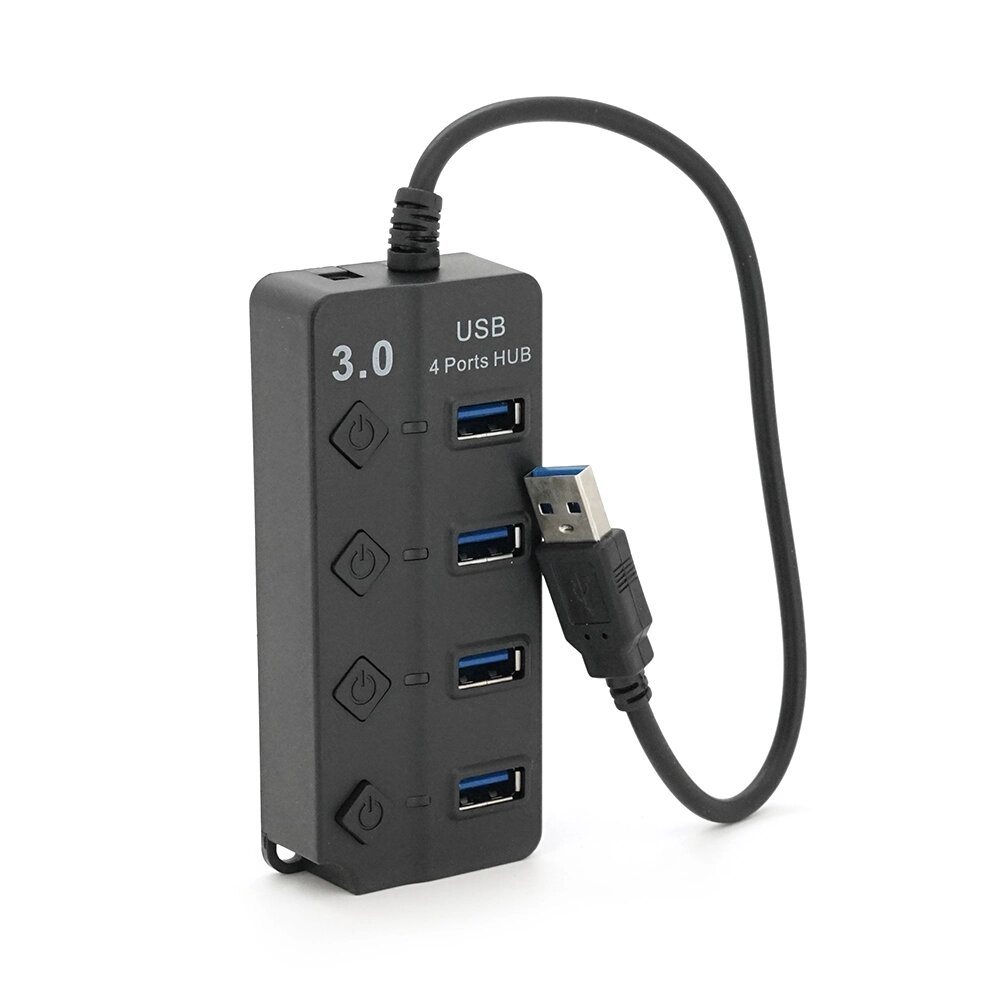 Хаб USB 3.0 4 порту, Black, 5Gb/s живлення від USB, з кнопкою LED/Blue на кожен порт, Blister від компанії Price Killer - фото 1