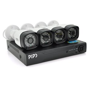 Комплект відеоспостереження Outdoor 015-4-2MP Pipo (4 вуличних камери, кабелю, блок живлення, відеореєстратор APP-Xmeye)