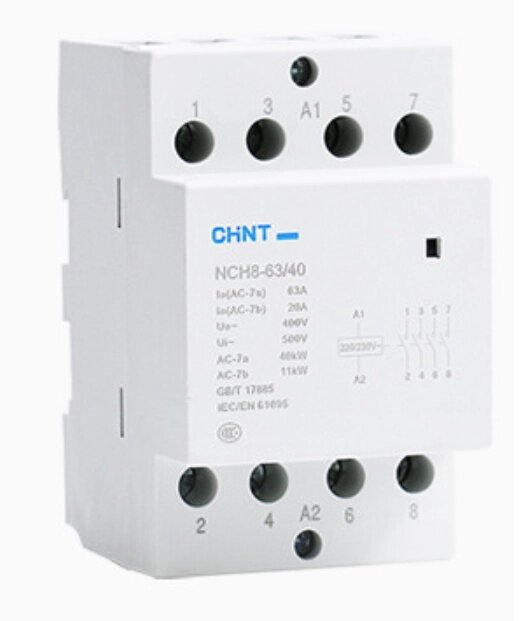 Контактор CHINT NCH8-63/40 220V,40А, 40kW, 4NO, на DIN-рейку, 85*65,5*54мм від компанії Price Killer - фото 1