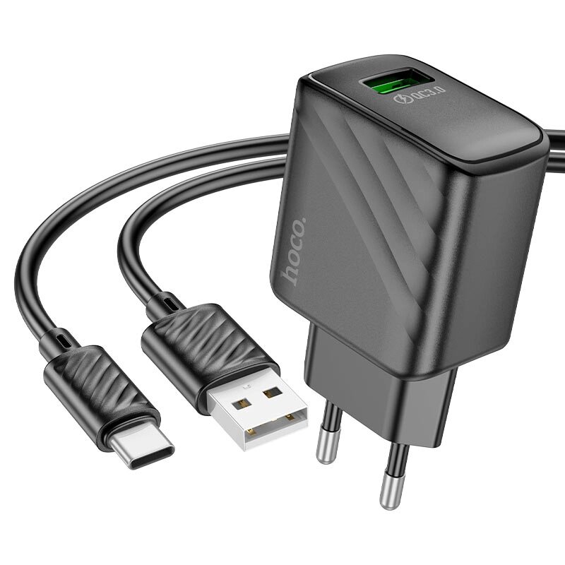 Набір СЗУ 110-240V HOCO CS21A + кабель Type-C, 1xUSB, 18W, кабель 1м, Black, Box від компанії Price Killer - фото 1