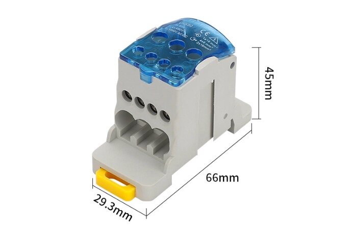 Паралельний розгалужувач-спліттер UKK80, 6 виходів (латунь) 4х6мм²+2х16мм², вхід 1х16мм², AC/DC 1000V, 80А, 75*47*29,4 від компанії Price Killer - фото 1