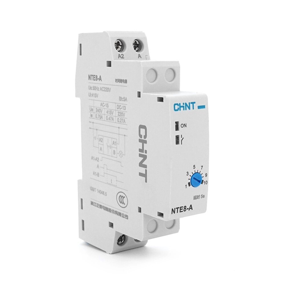 Реле часу CHINT NTE8A015S, на DIN-рейку, затримка відключення-0.1с-5с, Ue/le: AC-15 240В/0,75А, -5°С~+40°С, від компанії Price Killer - фото 1