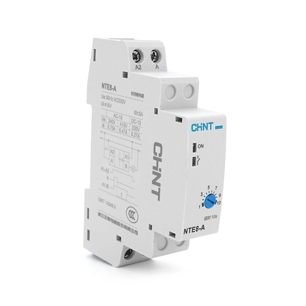 Реле часу CHINT NTE8A110S, на DIN-рейку, затримка вимкнення-1с-10с, Ue/le: AC-15 240В/0,75А, -5°С~+40°С, від компанії Price Killer - фото 1