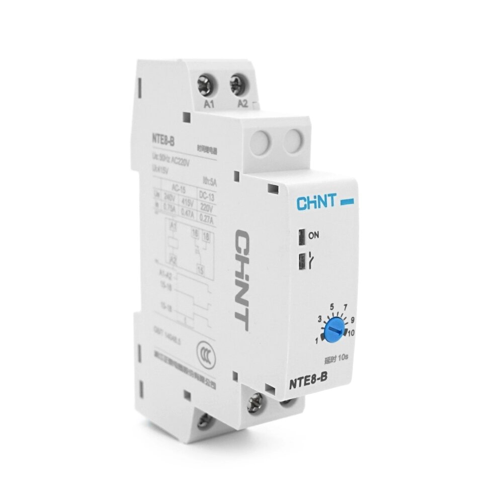 Реле часу CHINT NTE8B110S, на DIN-рейку, затримка включення-1с-10с, Ue/le: AC-15 240В/0,75А, -5°С~+40°С, від компанії Price Killer - фото 1