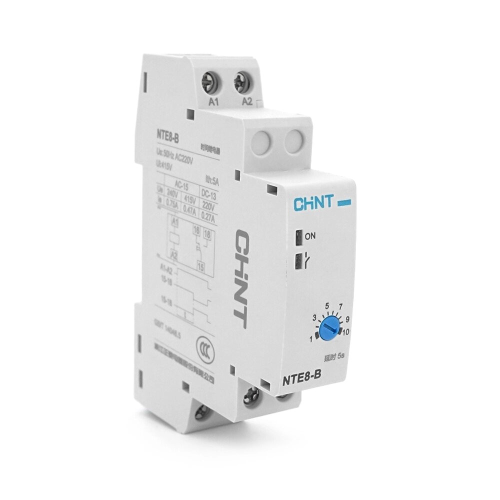 Реле часу CHINT NTE8В015S, на DIN-рейку, затримка включення-0.1с-5с, Ue/le: AC-15 240В/0,75А, -5°С~+40°С, від компанії Price Killer - фото 1