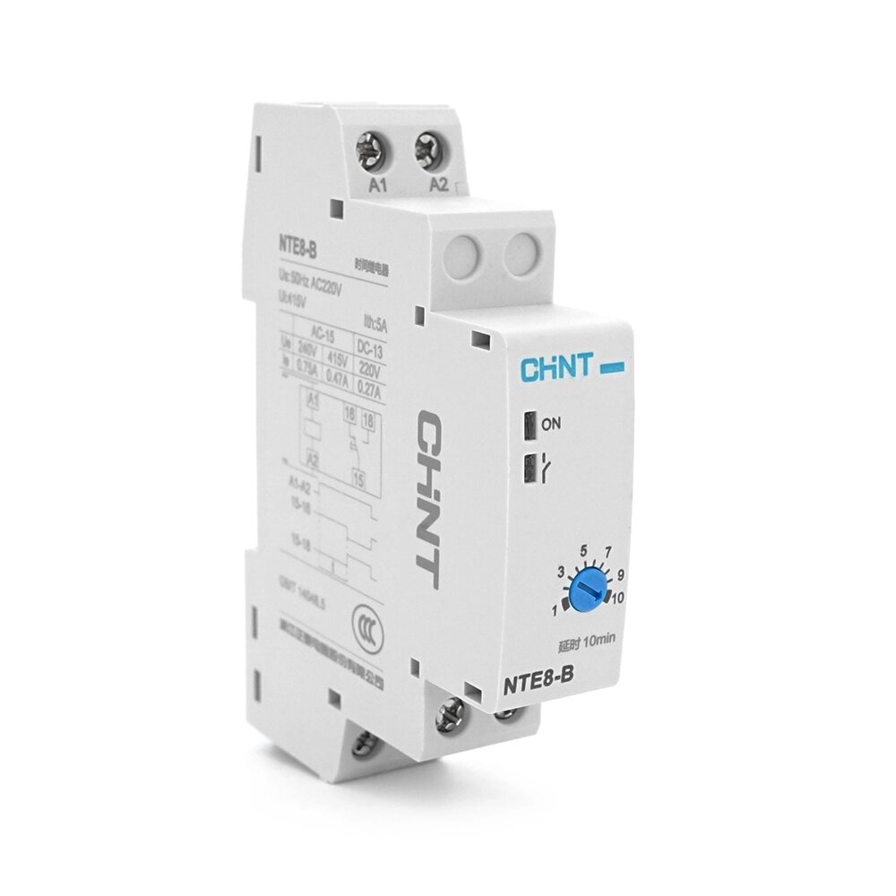 Реле часу CHINT NTE8В110M, на DIN-рейку, затримка включення-1-10хв, Ue/le: AC-15 240В/0,75А, -5°С~+40°С, від компанії Price Killer - фото 1