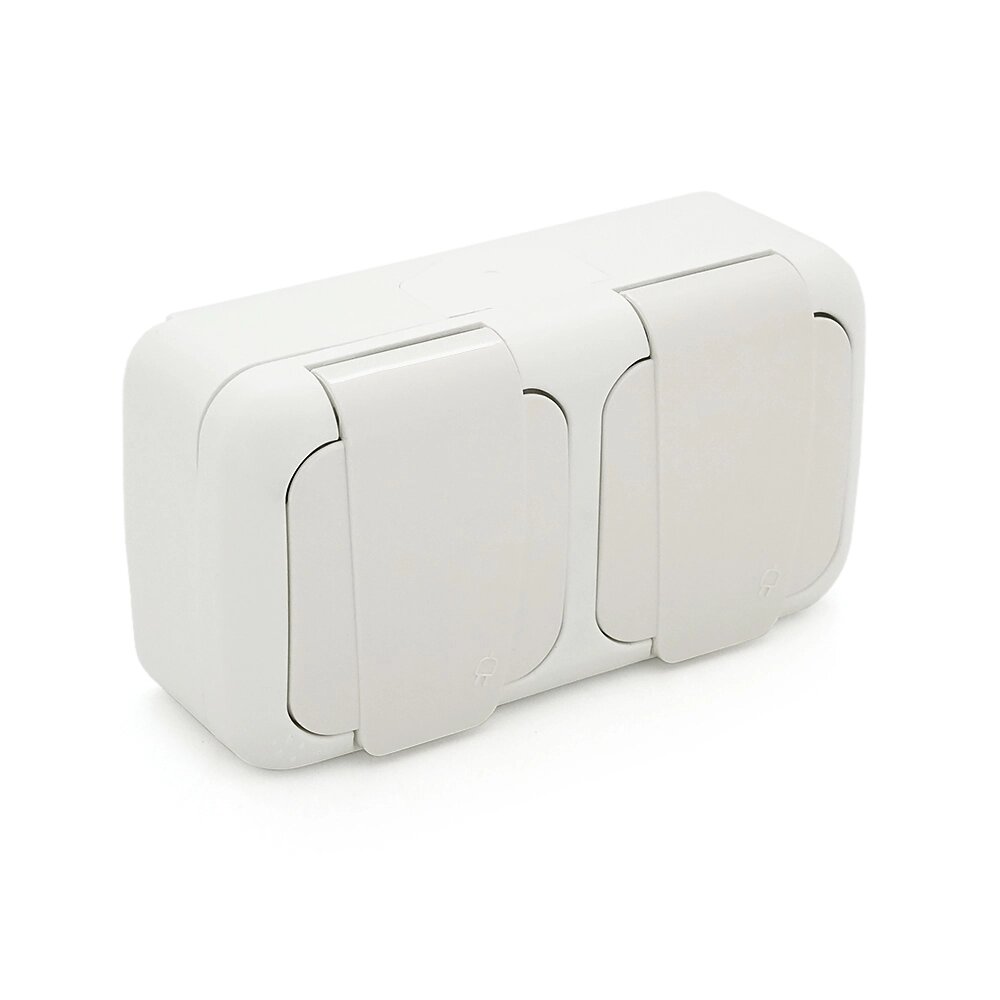 Розетка подвійна ViKO Palmiye із заземленням, із захисними шторками, зовнішнього монтажу з кришкою, P54, AC: 110-250, 16A від компанії Price Killer - фото 1