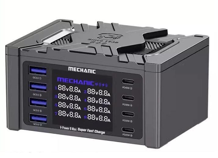Зарядна станція з цифровою індикацією MECHANIC V-Power 8 Max, 4*QC3.0-5В3А,9В2A, 4*PD3.1-(5В/9В/12В/15В)3А,20В2,25A, від компанії Price Killer - фото 1