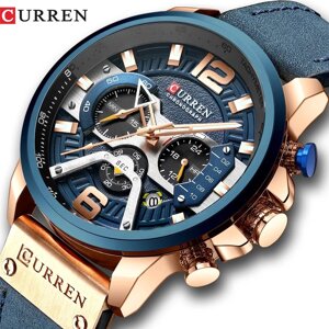 Чоловічий стильний водонепроникний годинник CURREN 8329 Rose Gold Blue
