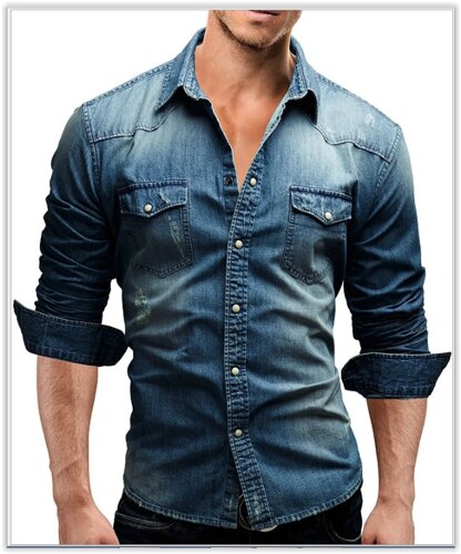 Джинсовий чоловіча сорочка код 60 синя з довгим рукавом розміри M- XXL