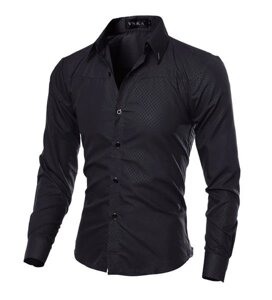 Стильна чоловіча приталена сорочка в брітанксом стилі довгий рукав L чорна