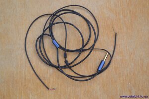 Аудіокабель для ремонту навушників, чорний, сині пробки, 4 полюси