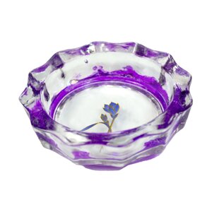 Попільниця скляна фігурна фіолетова з квітковим мотивом
