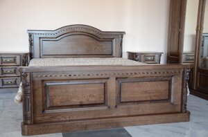 Дубове двоспальне ліжко Преміум