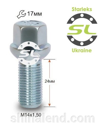 Болти колісні M14x1,5 – 24 мм.; Сфера Цинк, ключ 17 (Starleks bk137) (Audi, Mercedes-Benz, Seat, Skoda, Volkswagen - від компанії ШінаЛенд - Оплата Частинами - фото 1