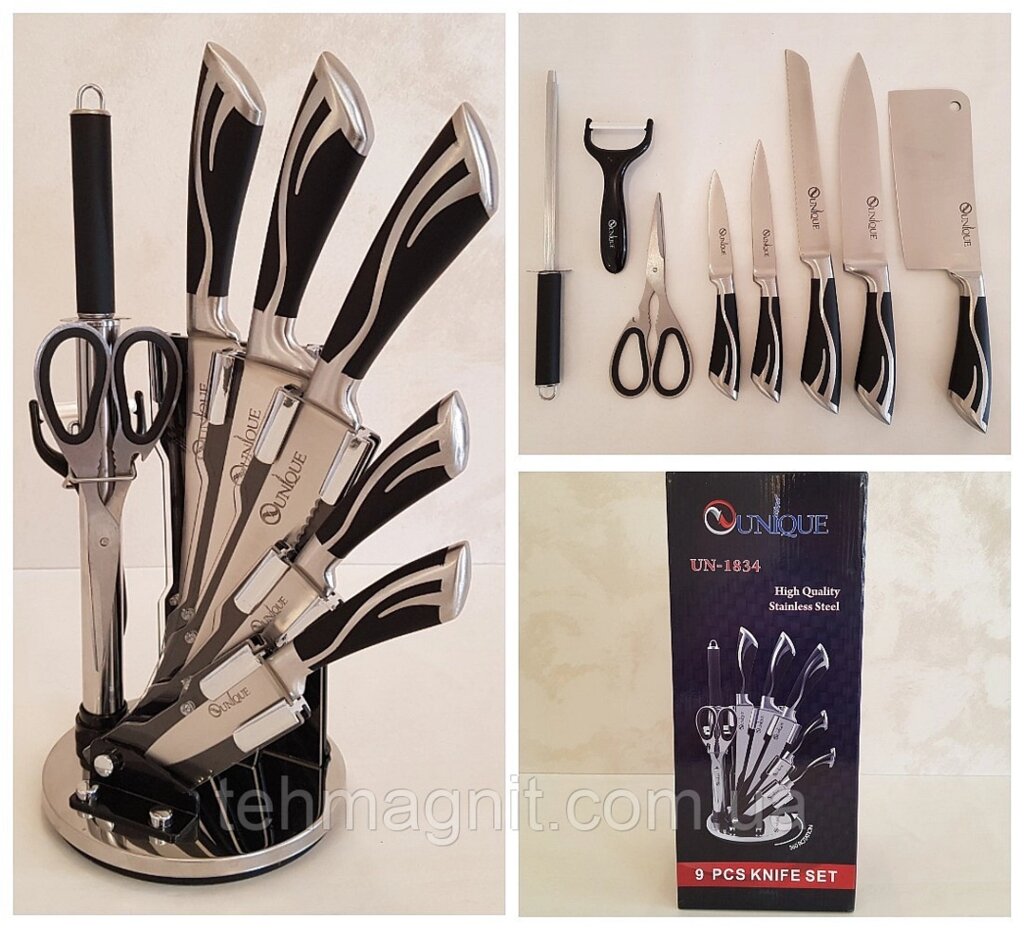 Набор кухонных ножей с подставкой Unique UN-1834 ##от компании## ТехМагнит - ##фото## 1