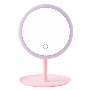 Настільне дзеркало W8 з LED підсвічуванням | Кругле дзеркало для макіяжу Pink