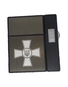 Портсигар на 20 сигарет із запальничкою та електроприкурювачем HL-424 Black Brown Хрест (15695)