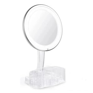 Дзеркало з LED підсвічуванням і органайзером XH-086 (White) Кругле дзеркало-органайзер