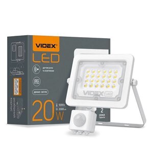 Світлодіодний прожектор VIDEX 20W 5000K з датчиком руху та освітлення білий VL-F2e205W-S
