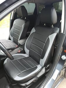 Чохли на сидіння Мазда 3 (Mazda 3) (модельні, MAX-L, окремий підголовник) Чорно-сірий