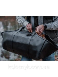 Шкіряна сумка-перенесення для дрів чорна