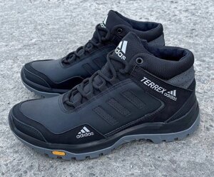 Чоловічі зимові шкіряні кросівки Adidas A1 чорні з сірим