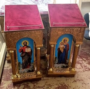Аналої з карбуванням на булаті з іконою пвх 50х50см (червона тканина)