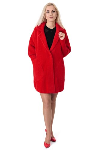 Кардиган-пальто жіноче червоного кольору на довгий рукав вище колін на гудзики S-L