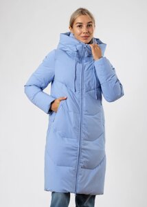 Пуховик зимовий жіночий блакитний довгий нище колін з капюшоном Towmy S 2XL XL