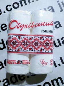 Рушники паперові з целюлози Обухів, 2-шарові, 2 рулони на гільзі білий №833797