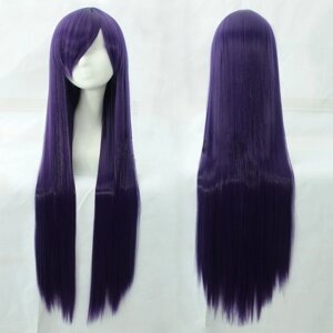 Довга темно-фіолетова перука RESTEQ 100см, пряме волосся, чубчик. Штучна перука баклажанного кольору. Баклажанове