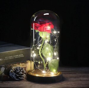 Вічна троянда в колбі з LED підсвічуванням 21*9 см. Вічно жива троянда з підсвічуванням