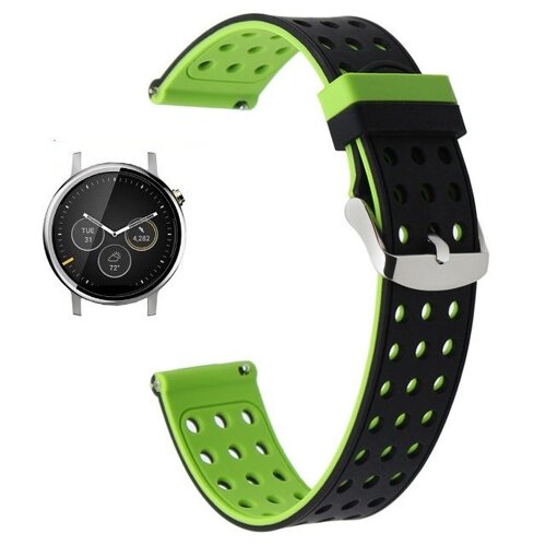 Двосторонній ремінець з перфорацією Primo для годин Motorola Moto 360 2nd gen (46 mm) Black & Green