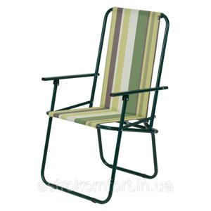 Розкладний стілець зі спинкою та підлокітниками для туризму "Дачний" d18 мм (текстилен зелена смуга)