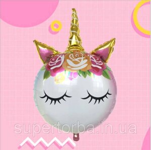 Фольгована куля "Єдиноріг голова кругла" 60х90 см (54) в пакованні (1 пачка)