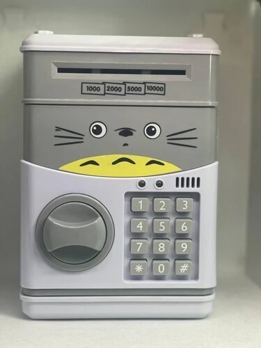 Скарбничка сейф дитяча інтерактивна іграшка Кіт Сірий із кодовим замком Cartoon CAT