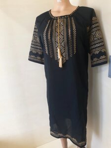 Елітна Жіноча сукня вишиванка чорна ручна вишивка золотава хрестиком р. 42 44 46