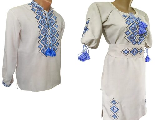 Жіноче плаття вишиванка домотканого льону для пари орнамент ромб Family Look р. 42 - 58