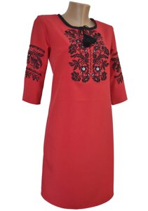 Стильне жіноче плаття вишиванка червоне Чорна вишивка Мама дочкар. 42 - 58