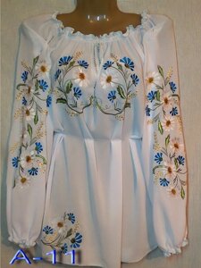 Біла шифонова жіноча вишита гладдю блузка-вишиванка з ромашками вишита сорочка вишиванка
